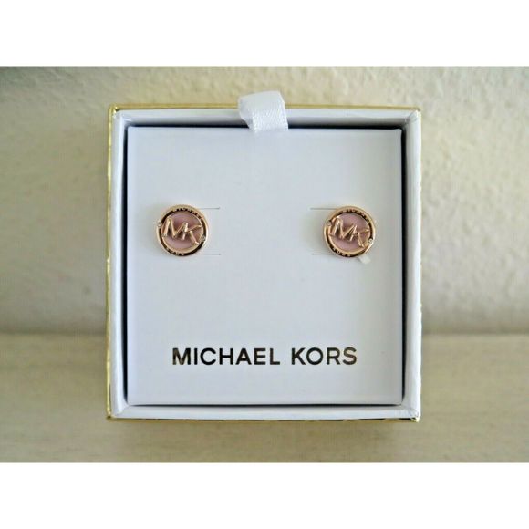 Michael Kors Rose Gold Tone Signature Logo Crystal Stud Earrings - Picture 4 of 5